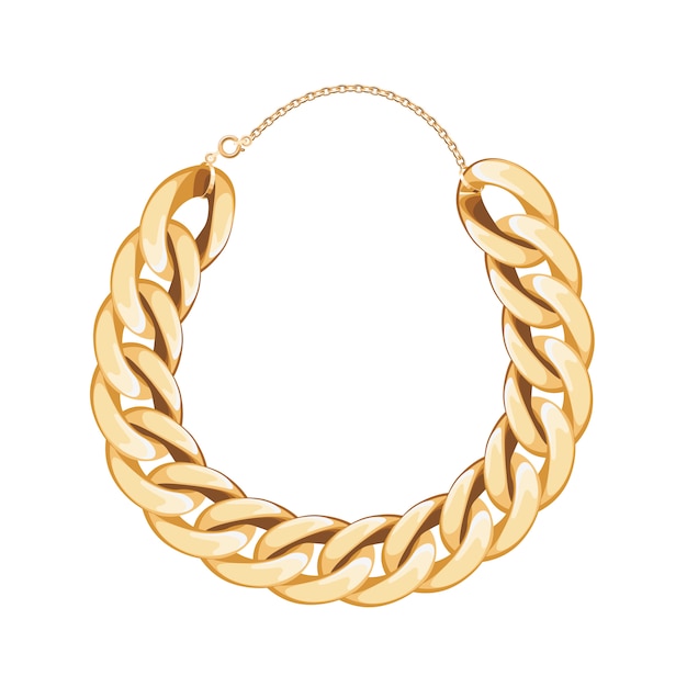 Vector chunky chain golden metallic necklace or bracelet. personal fashion accessory .