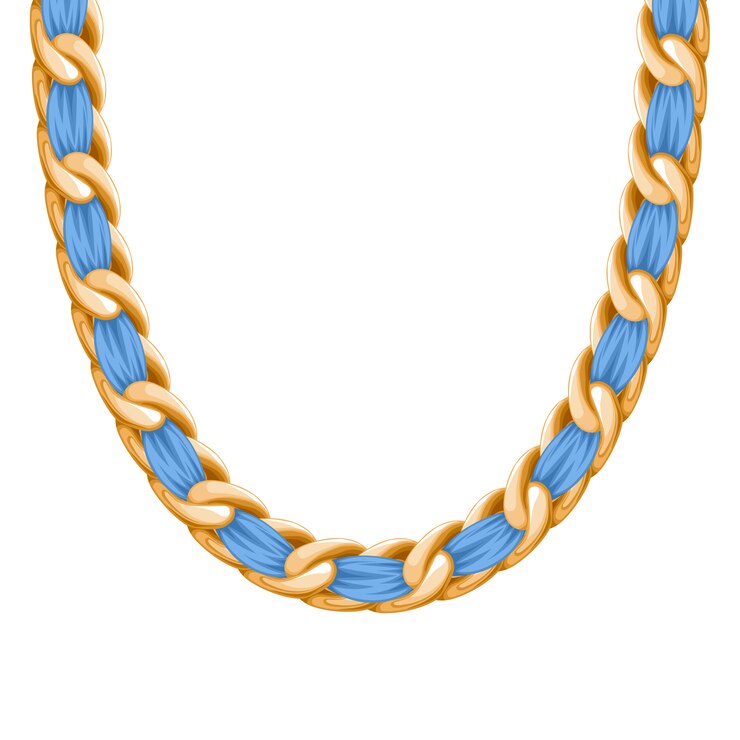 Vector chunky chain golden metallic necklace or bracelet with pink ribbon. personal fashion accessory .