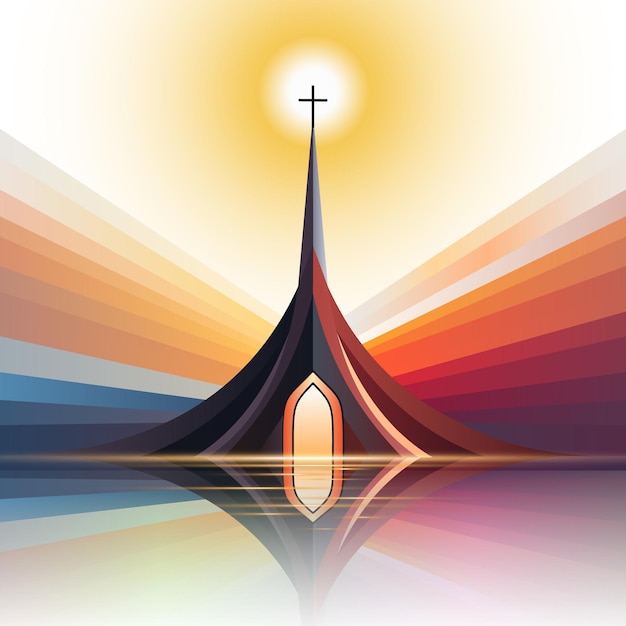 Vector church on the background of the sun and waves vector illustration