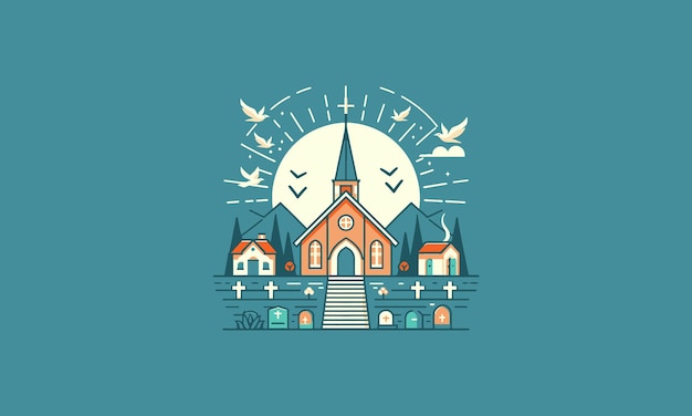 church beautiful vector illustration flat design