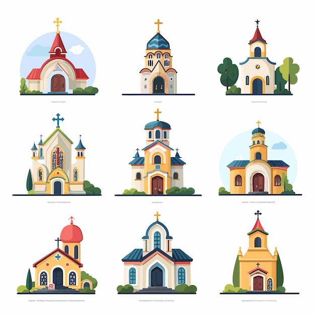 Vector church_building_banner_concept_set