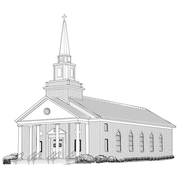 Vector church building handrawn