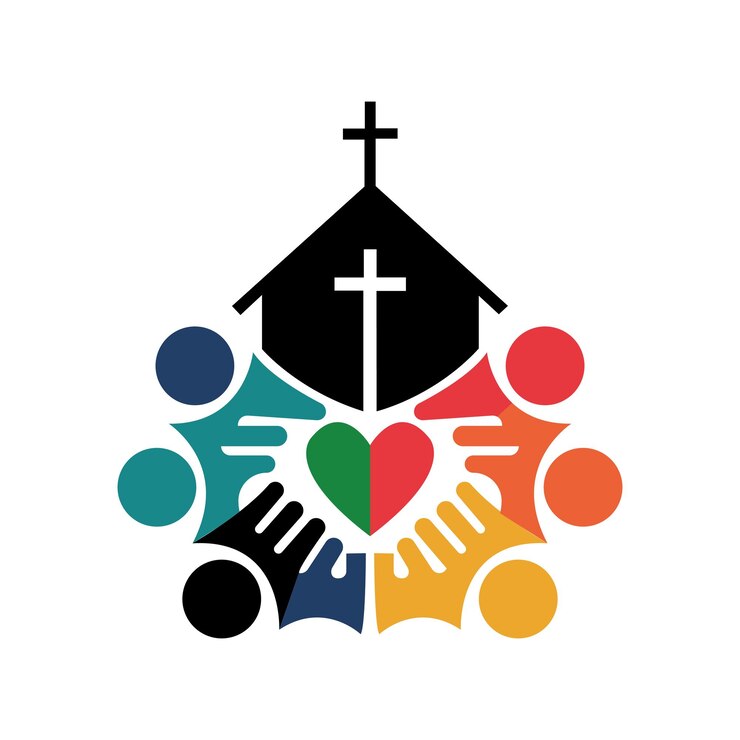 Vector church care people with home logo icon cross love symbol design