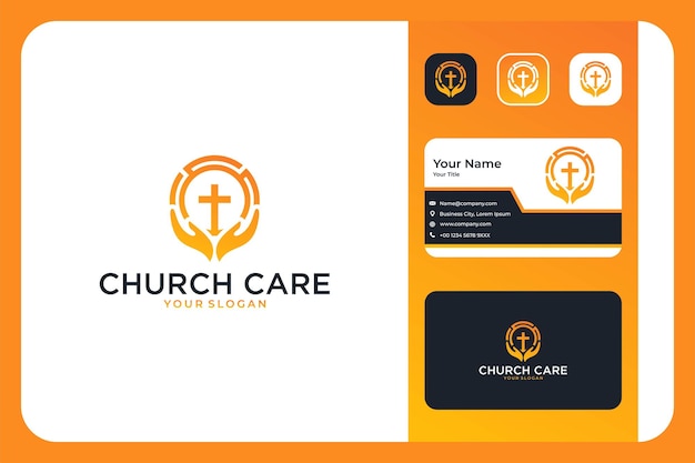 Church care with hand logo design and business card