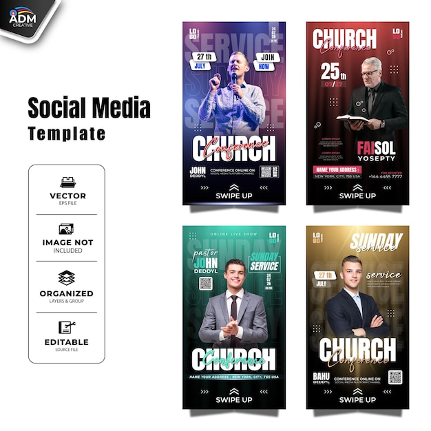 Vector church conference flyer social media story post and instagram template