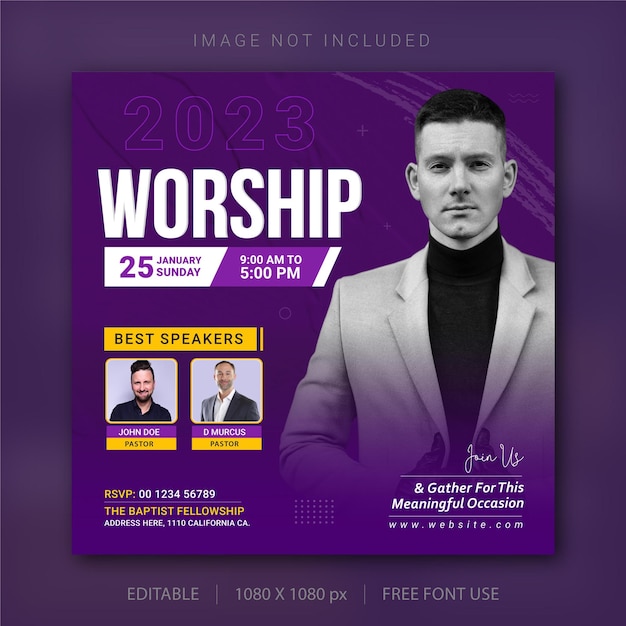 Vector church conference social media post and web banner