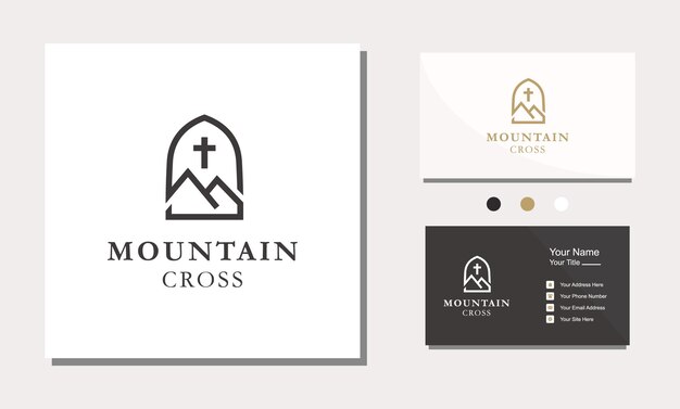 Chiesa cross mountain logo design vettoriale