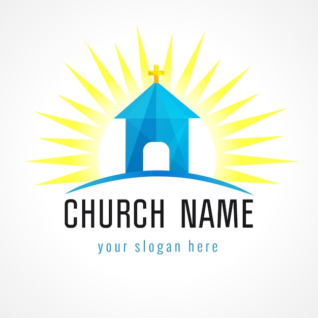 Концепция векторного логотипа церкви в солнечном свете миссионерская витражная икона символ шаблона для церквей