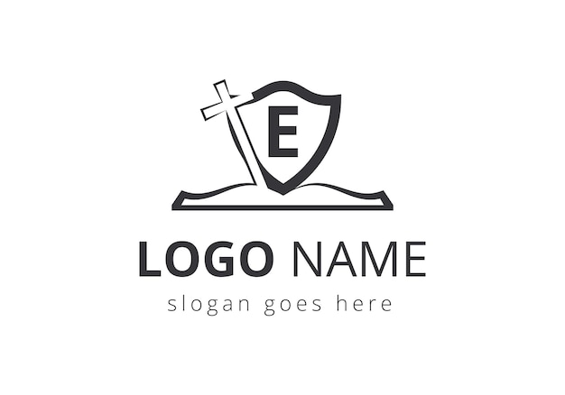 Church logo With E Letter Concept Christian sign symbols The cross of Jesus logo