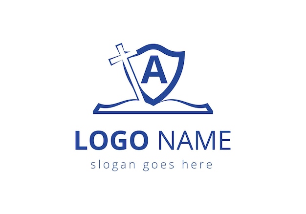 Logo della chiesa con una lettera concetto simboli di segni cristiani la croce di gesù logo