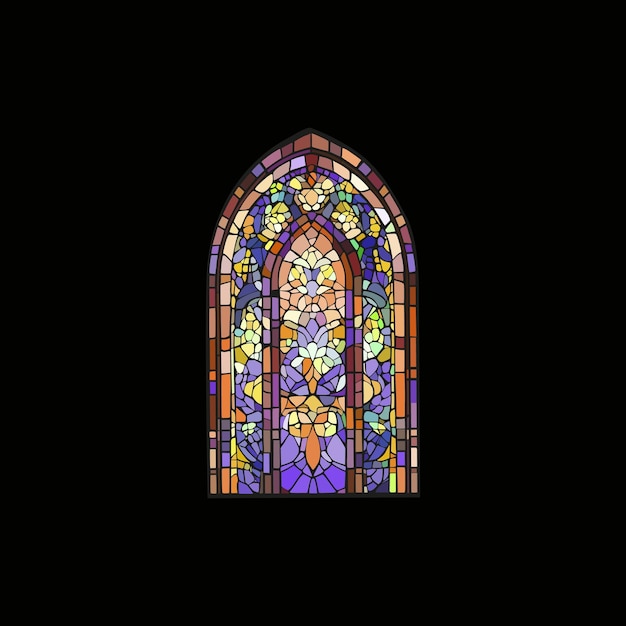 Vector church panes decorated with colored mosaic glass in different shapes