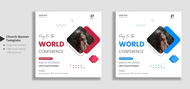 Church praise and worship conference flyer social media and web banner template