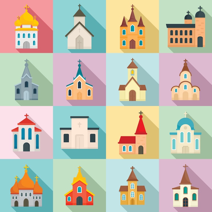 Vector church set, flat style