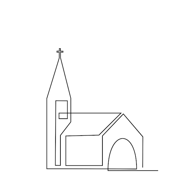 Vector church single continuous line illustration