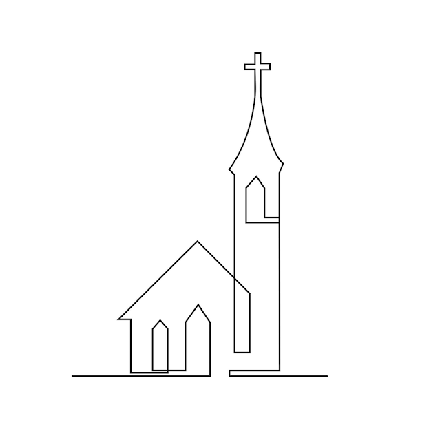 Church Single continuous line illustration