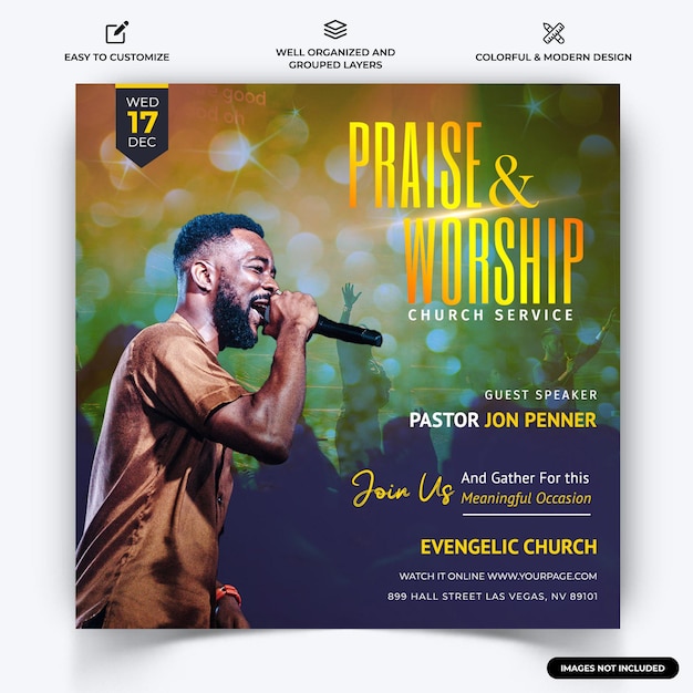 Vector church speech instagram social media post web banner template vector premium