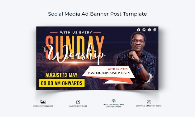 Chiesa discorso social media facebook ad banner post template premium vector