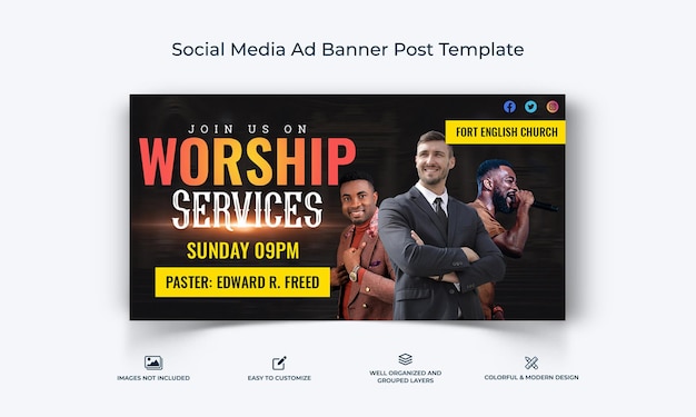 Chiesa discorso social media facebook ad banner post template premium vector