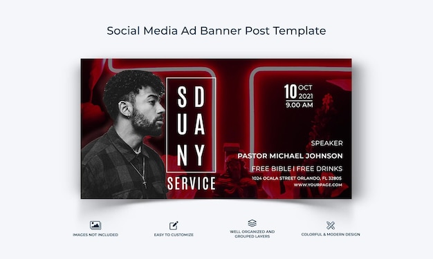 Vettore chiesa discorso social media facebook ad banner post template premium vector