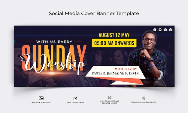 Church speech social media facebook cover banner template premium vector