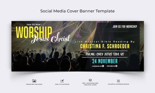 Chiesa discorso social media modello di banner di copertina di facebook vettore premium