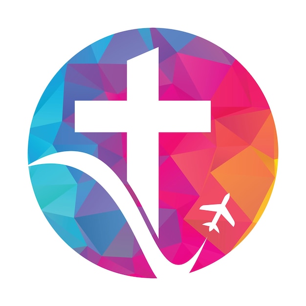 Vettore illustrazione vettoriale del disegno del logo di viaggio della chiesa icona del logo della chiesa e dell'aereo
