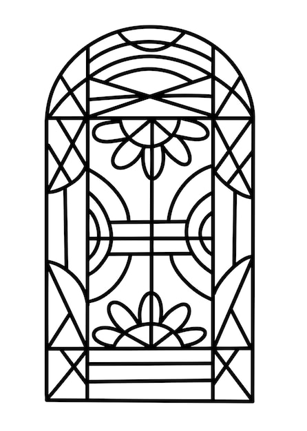 Church window with mosaic picture in outline style Vector contour illustration