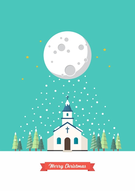 Vector church in winter season poster