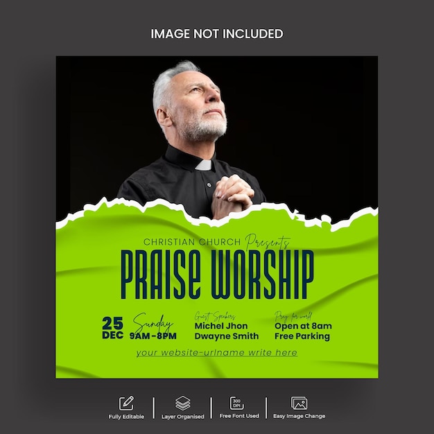 Church worship conference flyer and christian event flyer and social media post template