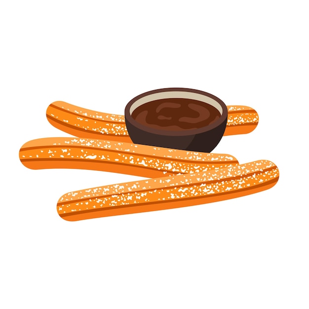 Vector churros met warme chocolademelk vectorillustratie traditionele spaanse gebakjes