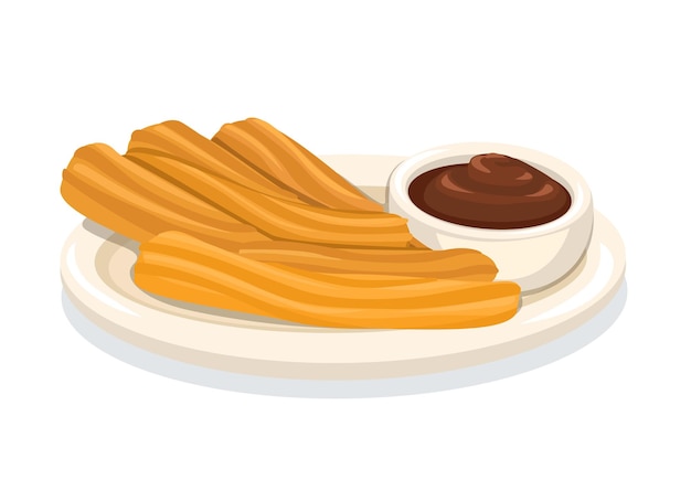 Vector churros snack on plate cartoon illustration vector