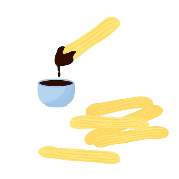 Churros vector voorraad illustratie. Zoet gefrituurd custardgebak. Mexicaans toetje. Latijns-Amerikaans eten