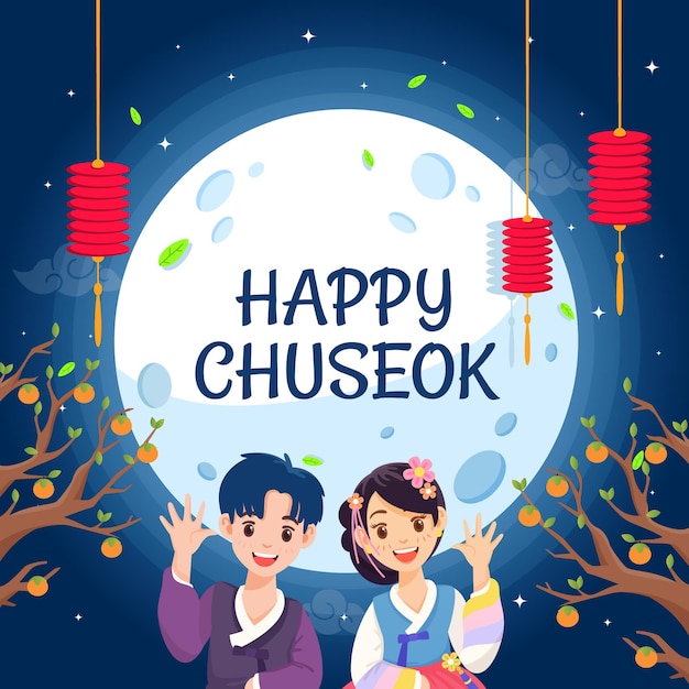 Chuseok Cartoon Viering Illustratie