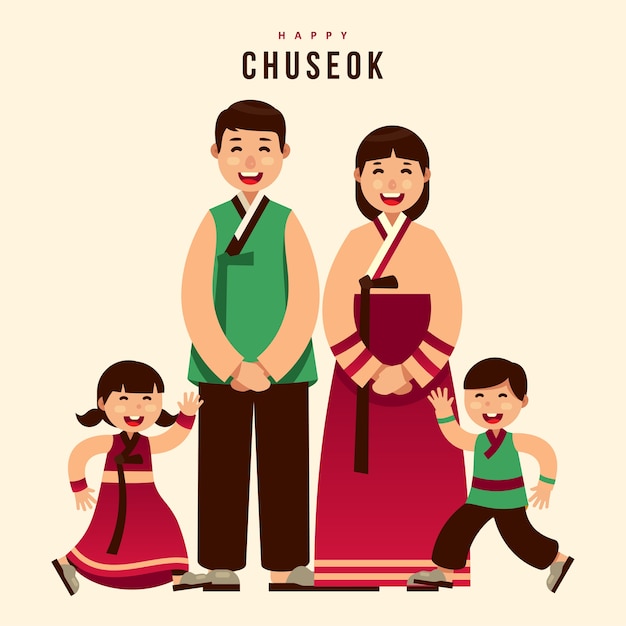 Chuseok hanbok koreaans thanksgiving familie wenskaart