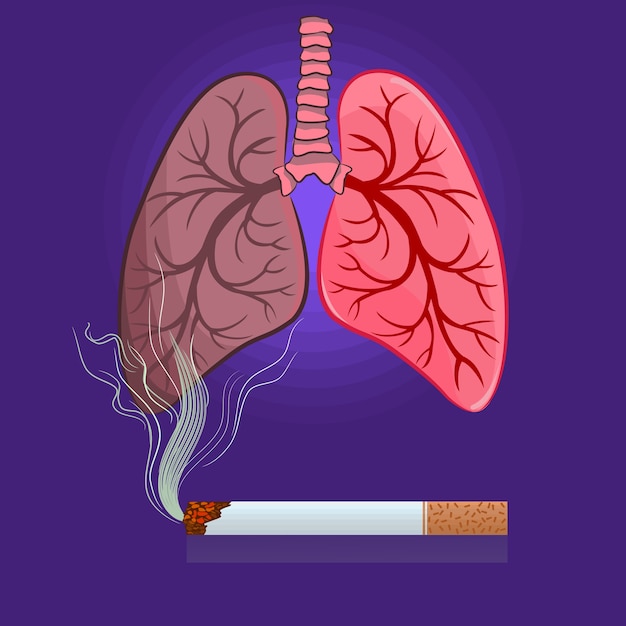 담배와 보라색 배경에 폐