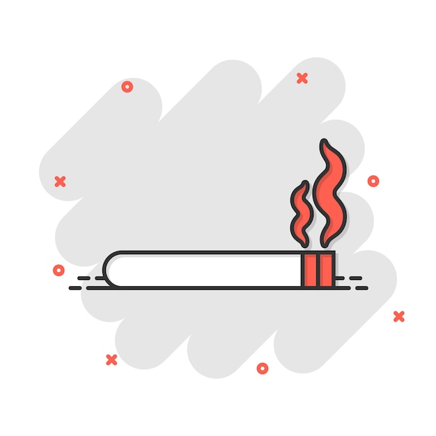 Cigarette icon in comic style Smoke cartoon vector illustration on white isolated background Nicotine splash effect business concept