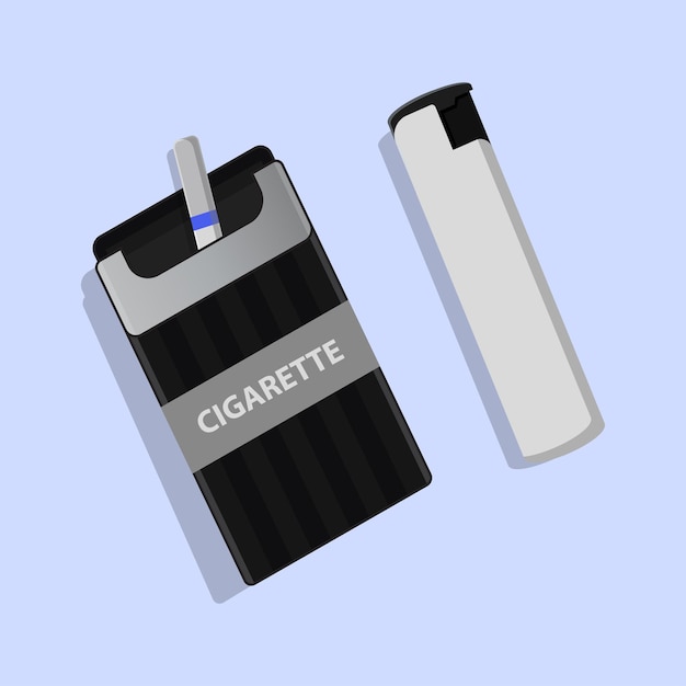 Vector cigarette pack and lighter illustration