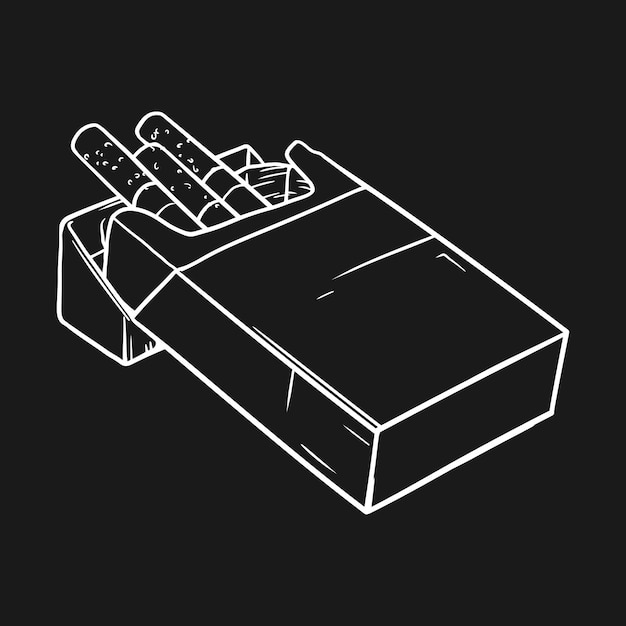 Cigarettes in a packet isolated on a black background Vector Line art