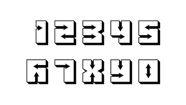 Cijfers kleurrijke set in d reguliere retro-stijl met pijlen in trendy typografie bestaande uit for