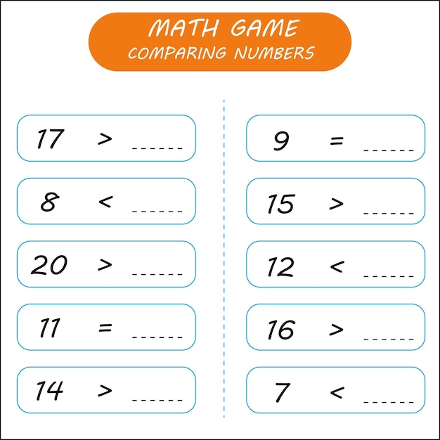 Cijfers vergelijken. Kleiner dan, groter dan, gelijk aan. Nummerbereik tot 20. Basisschool.