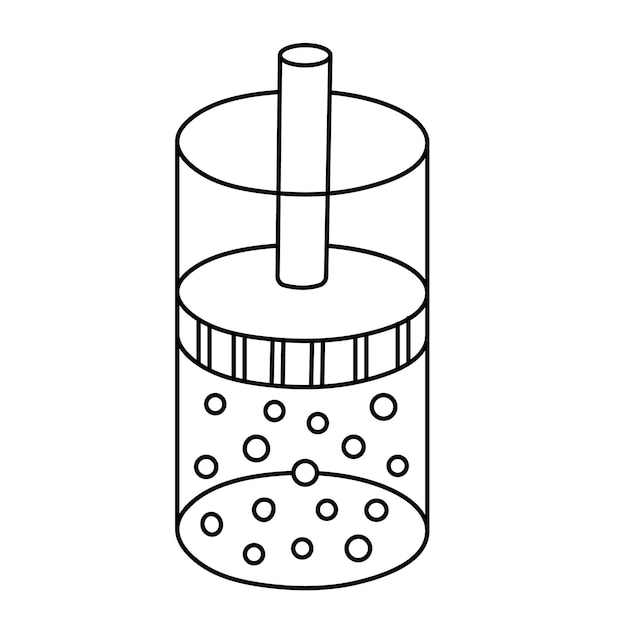 Cilinder met zuiger hand getrokken doodle vector illustratie zwarte omtrek natuurkunde wetenschappelijk onderwijs