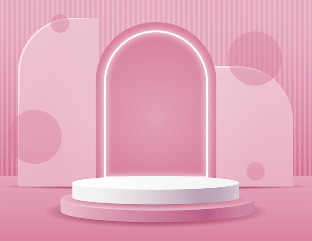 Cilinderpodium op roze achtergrond. Productpresentatie, mock-up, cosmetisch product tonen