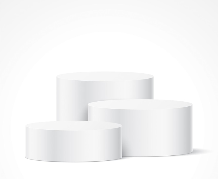 Vector cilindervormige witte elegante sokkels voor een object of productpresentatie. een abstracte esthetische scène met geometrische vormpodia. vector podium sjabloon.