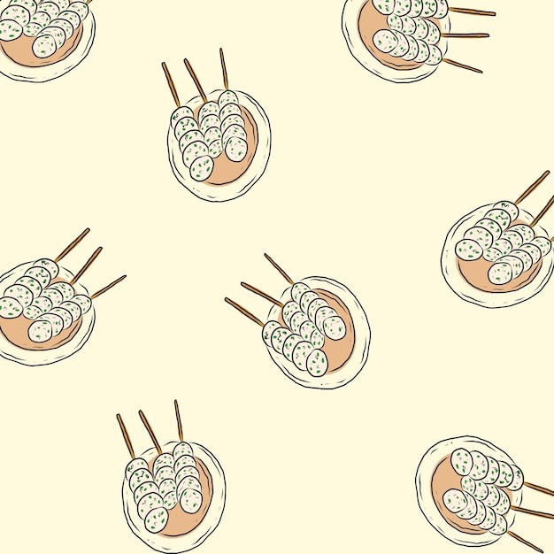 Set di cibo modello indonesiano tradizionale disegnato a mano cilok illustrato