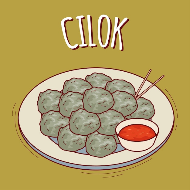 Illustrazione cilok cibo indonesiano con stile cartone animato