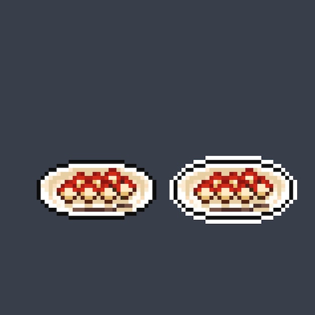 Cilok con salsa di peperoncino su un piatto in stile pixel art