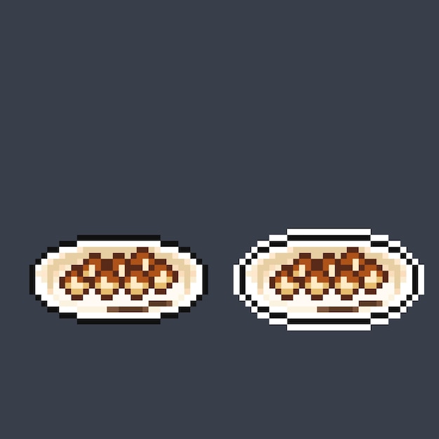 cilok with peanut sauce in pixel art style