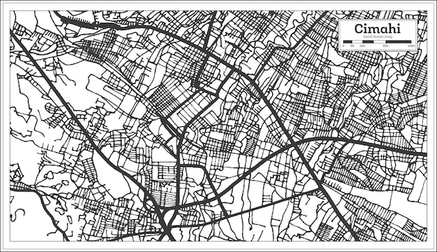 Mappa della città di cimahi indonesia in colore bianco e nero. mappa di contorno. illustrazione di vettore.