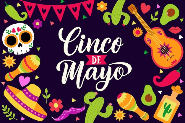 Cinco de Mayo 5 mei federale feestdag in Mexico Fiesta banner en poster ontwerp met gitaar sombrero