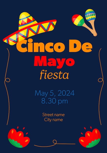 Vector cinco de mayo announcing poster template text customized for invitation for fiesta party